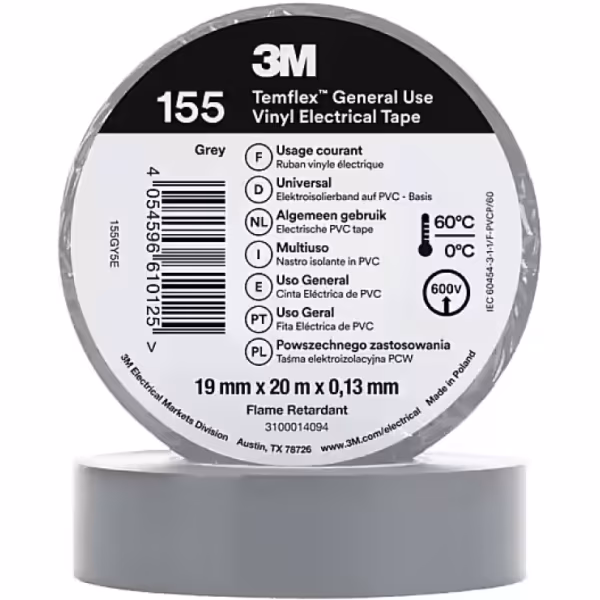 Cinta Aislante de PVC 3M Temflex 155 19 mm x 20 m Gris